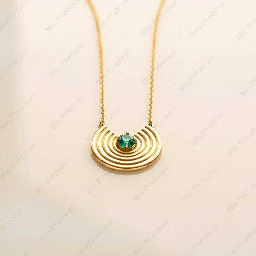 Natural Round Emerald Pendant Necklace | Dainty Gemstone Silver Necklace | Handmade Jewelry | Gift for Her.