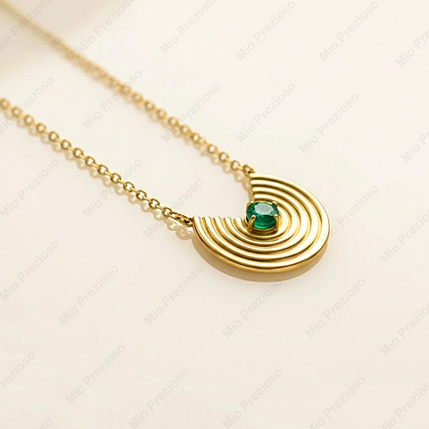 Natural Round Emerald Pendant Necklace | Dainty Gemstone Silver Necklace | Handmade Jewelry | Gift for Her.