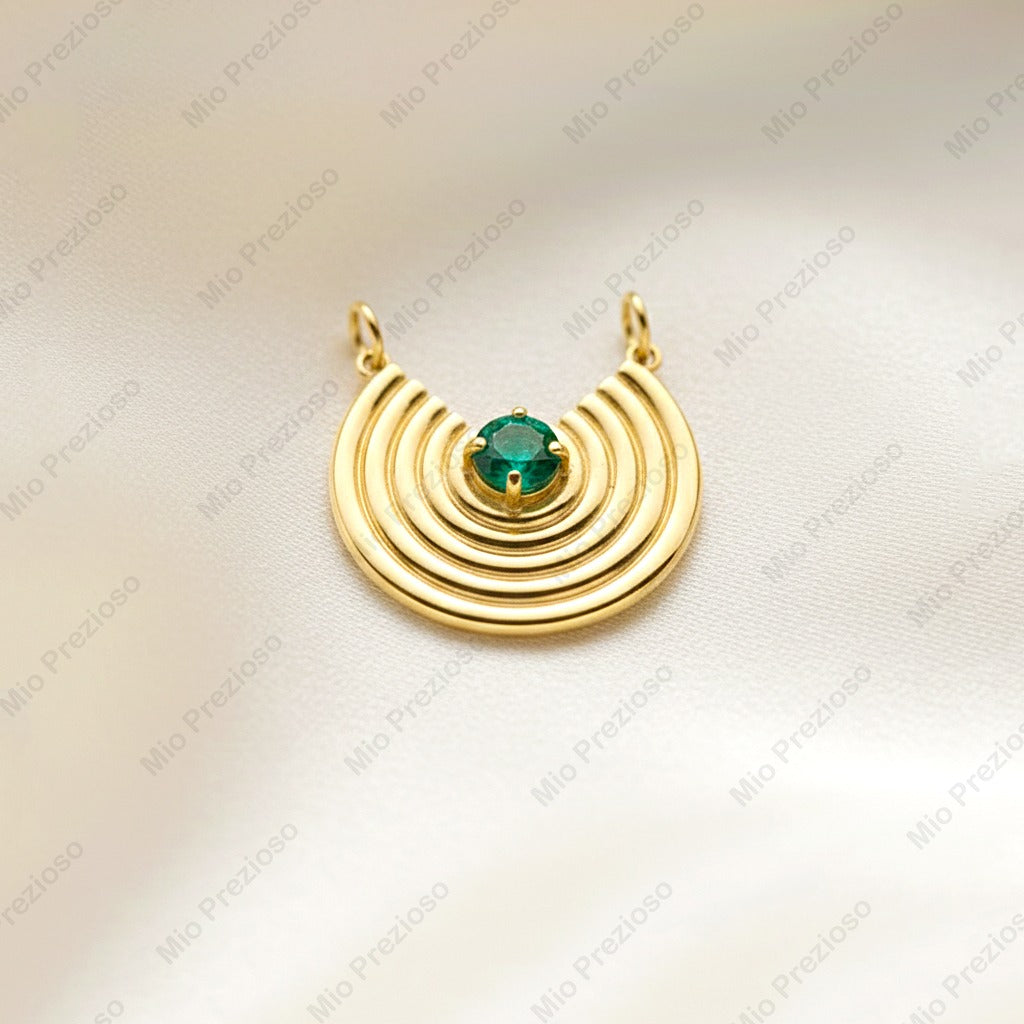 Natural Round Emerald Pendant Necklace | Dainty Gemstone Silver Necklace | Handmade Jewelry | Gift for Her.