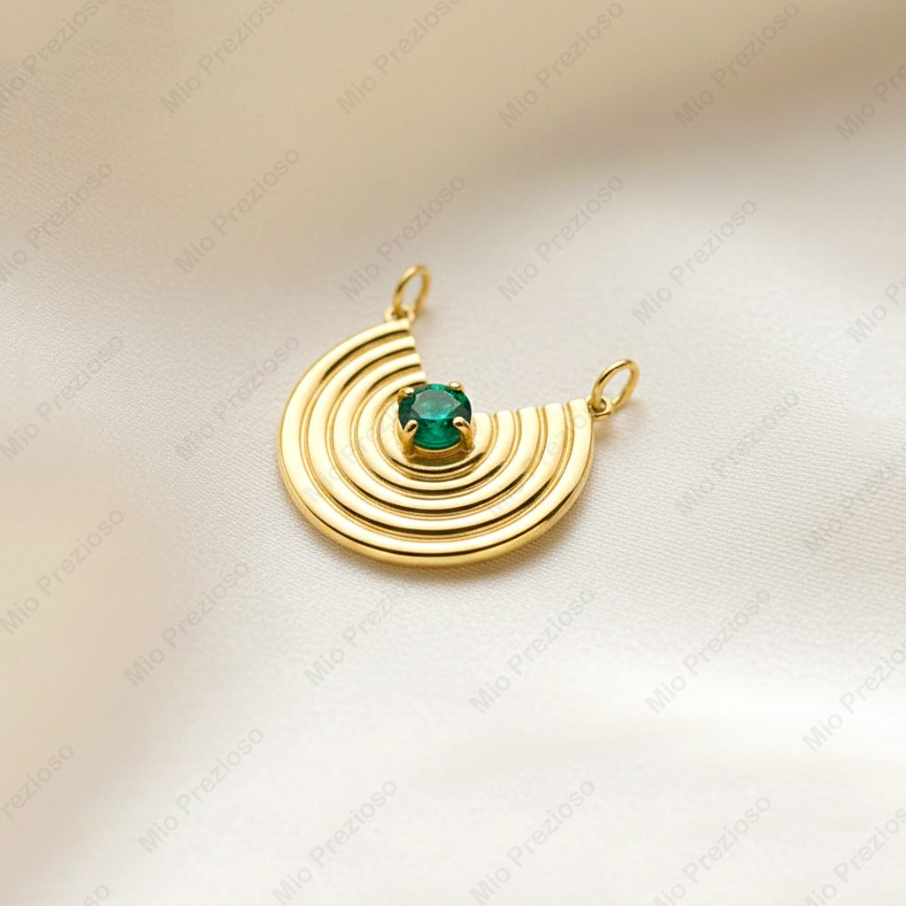 Natural Round Emerald Pendant Necklace | Dainty Gemstone Silver Necklace | Handmade Jewelry | Gift for Her.