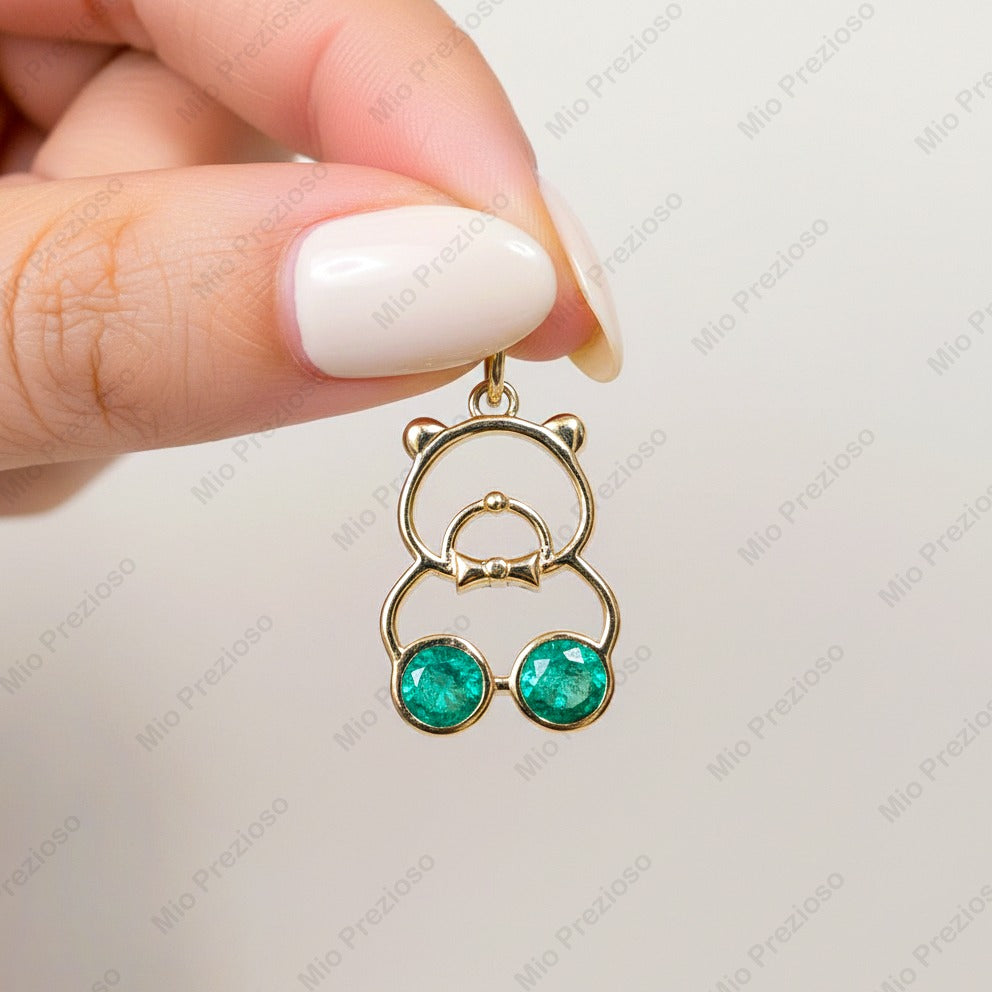 Natural Emerald Teddy Bear Pendant | 925 Sterling Silver Pendant | May Birthstone | Handmade Jewelry.