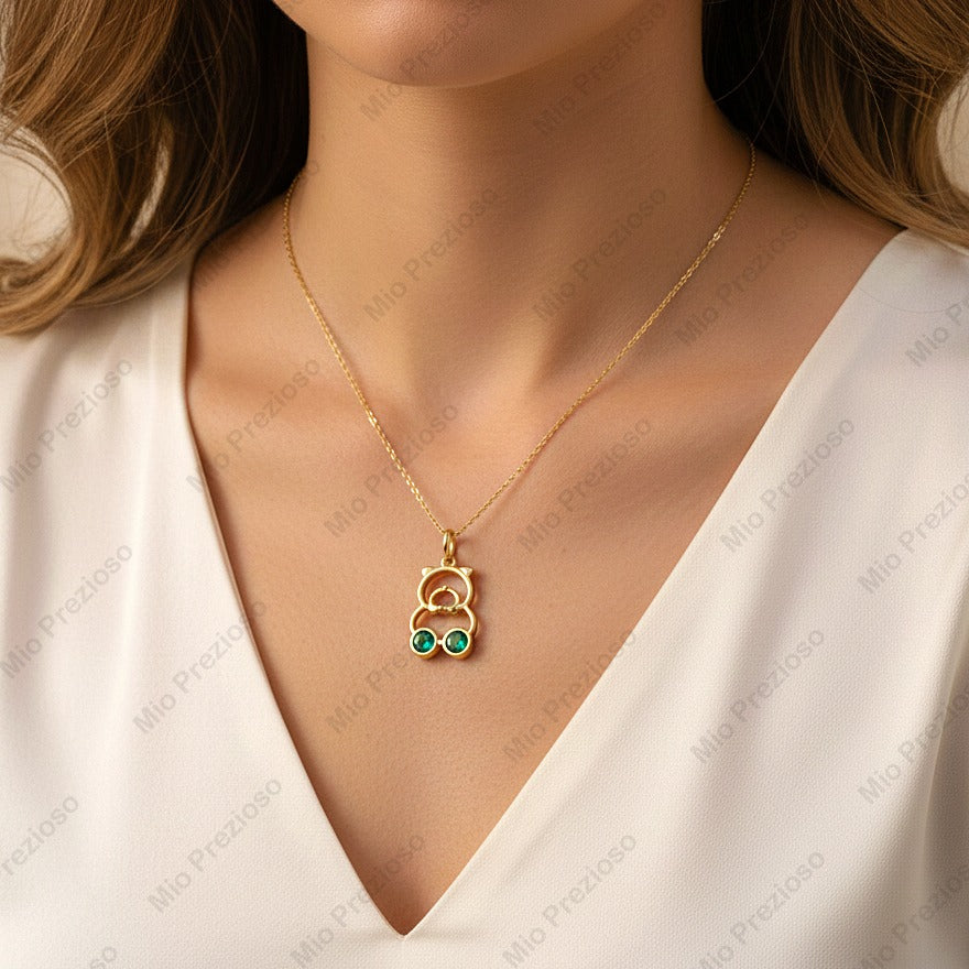 Natural Emerald Teddy Bear Pendant | 925 Sterling Silver Pendant | May Birthstone | Handmade Jewelry.