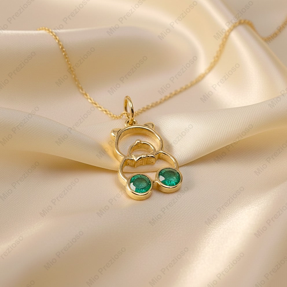 Natural Emerald Teddy Bear Pendant | 925 Sterling Silver Pendant | May Birthstone | Handmade Jewelry.