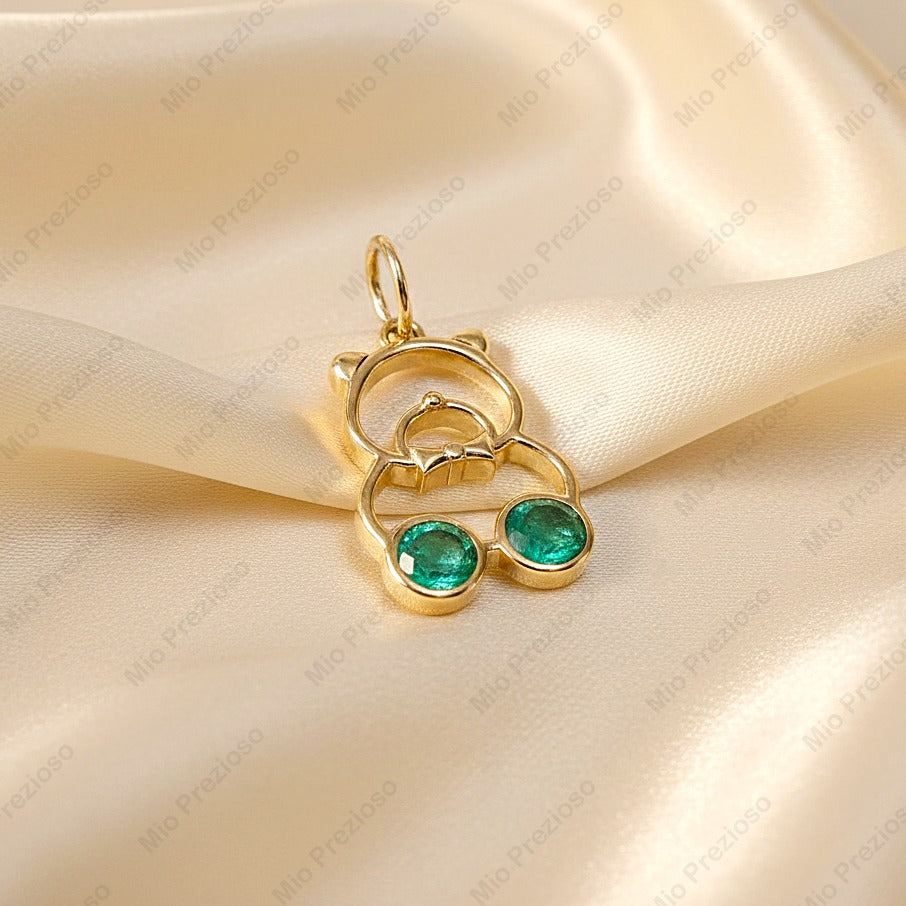 Natural Emerald Teddy Bear Pendant | 925 Sterling Silver Pendant | May Birthstone | Handmade Jewelry.