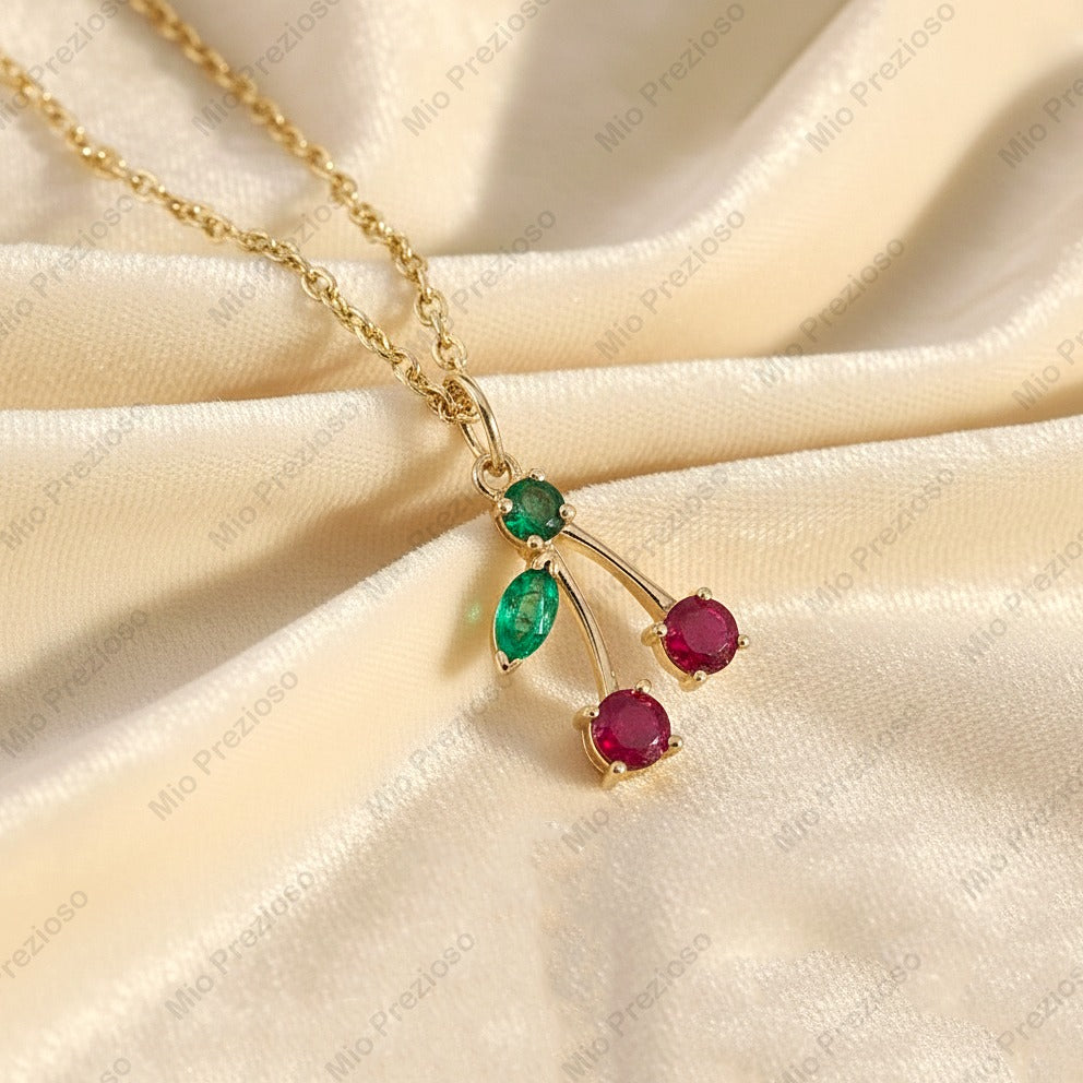 Natural Ruby & Emerald Pendant | 925 Sterling Silver Minimalist Flower Design Pendant | Handmade Jewelry.