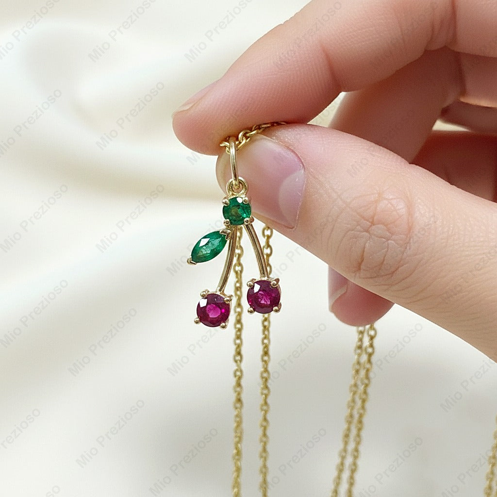 Natural Ruby & Emerald Pendant | 925 Sterling Silver Minimalist Flower Design Pendant | Handmade Jewelry.