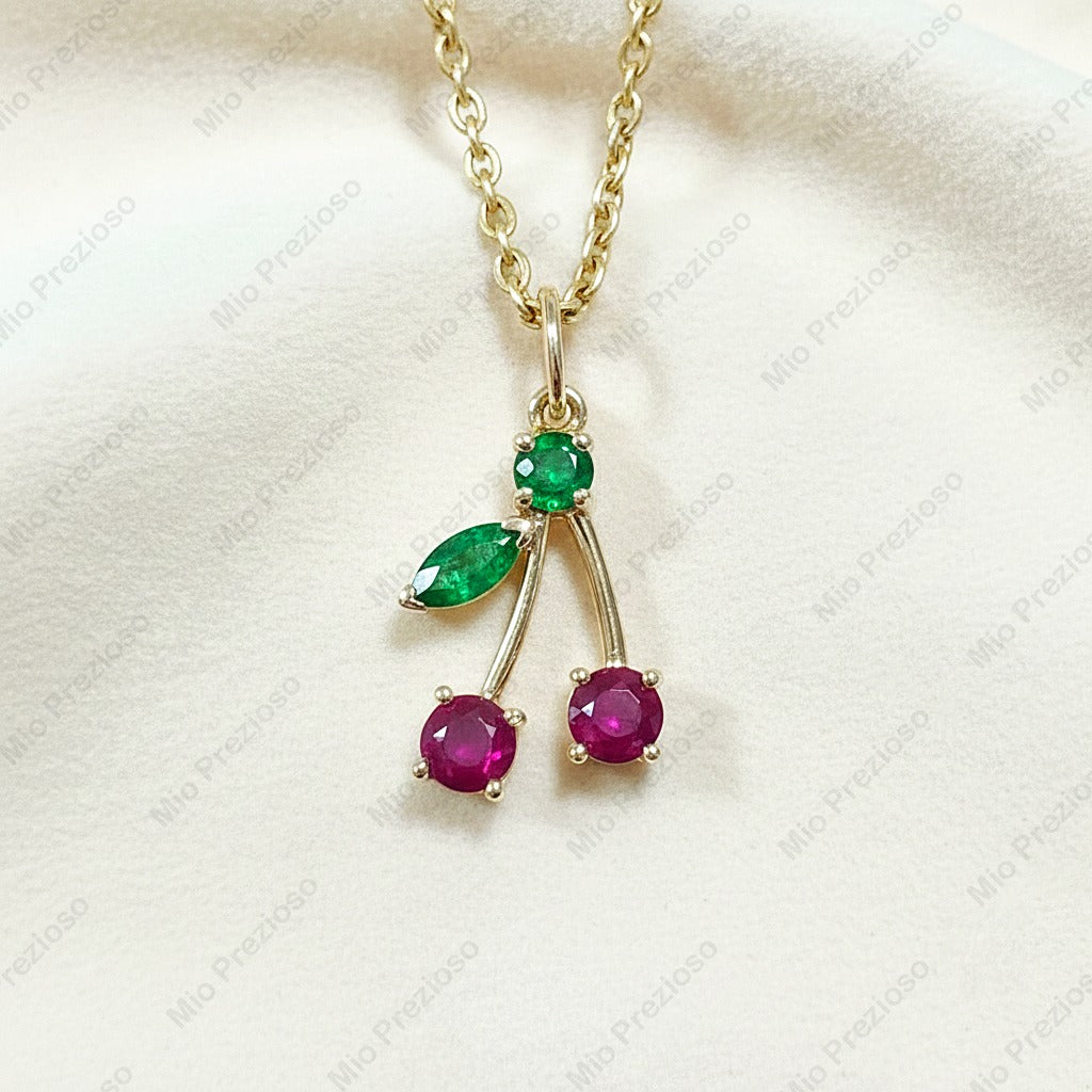 Natural Ruby & Emerald Pendant | 925 Sterling Silver Minimalist Flower Design Pendant | Handmade Jewelry.