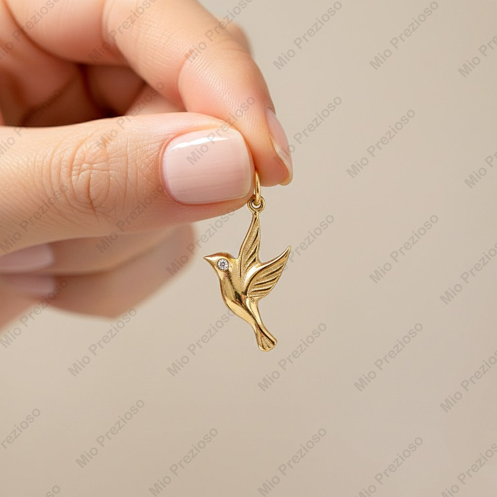 Natural Diamond Hummingbird Pendant | 925 Sterling Silver Pendant | April Birthstone | Handmade Fine Jewelry.
