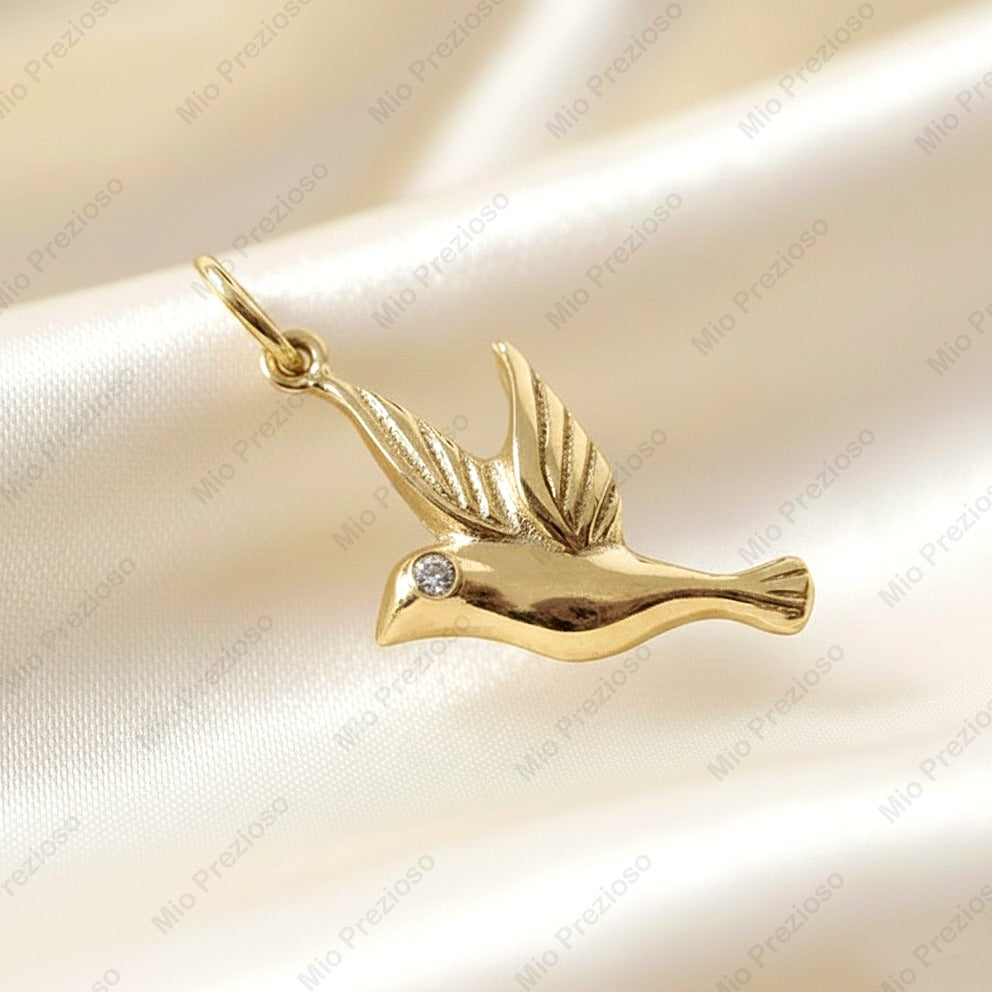 Natural Diamond Hummingbird Pendant | 925 Sterling Silver Pendant | April Birthstone | Handmade Fine Jewelry.