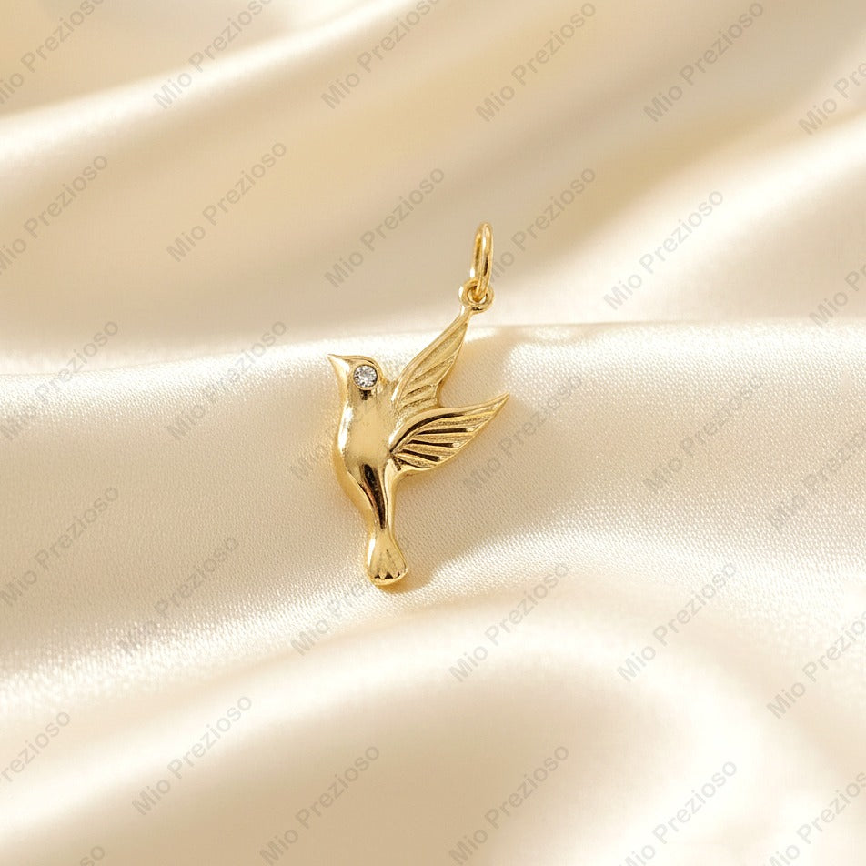 Natural Diamond Hummingbird Pendant | 925 Sterling Silver Pendant | April Birthstone | Handmade Fine Jewelry.