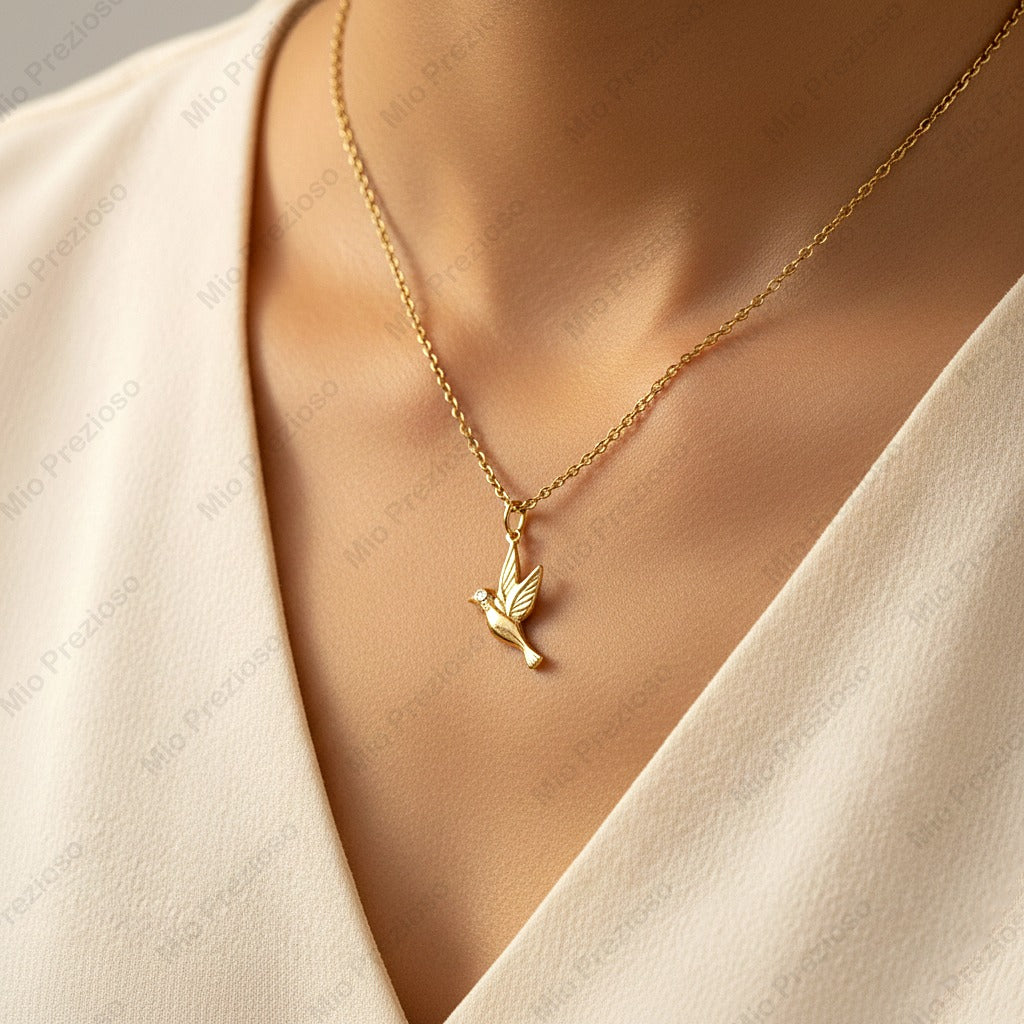 Natural Diamond Hummingbird Pendant | 925 Sterling Silver Pendant | April Birthstone | Handmade Fine Jewelry.