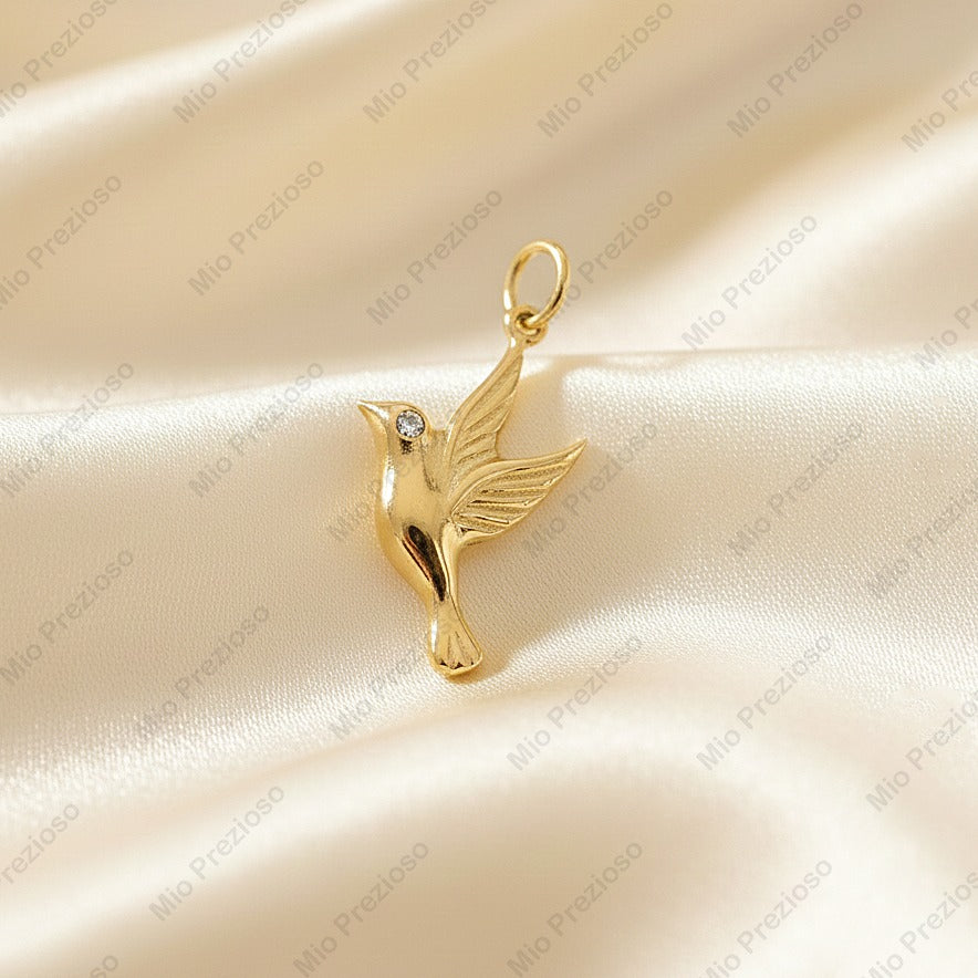 Natural Diamond Hummingbird Pendant | 925 Sterling Silver Pendant | April Birthstone | Handmade Fine Jewelry.