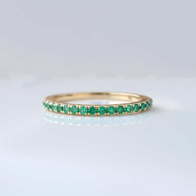 Natural Emerald Eternity Ring | 925 Sterling Silver Stacking Band Ring | Handmade Fine Jewelry.