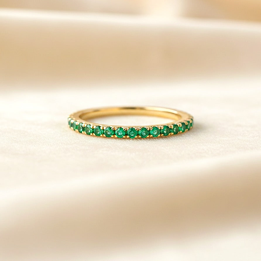 Natural Emerald Eternity Ring | 925 Sterling Silver Stacking Band Ring | Handmade Fine Jewelry.