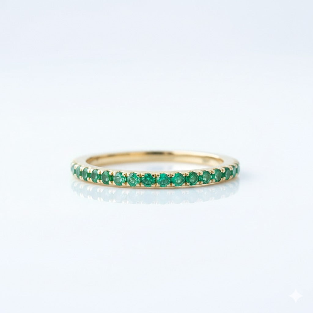 Natural Emerald Eternity Ring | 925 Sterling Silver Stacking Band Ring | Handmade Fine Jewelry.