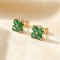 14k Gold Natural Emerald Stud Earrings | Handmade Flower Design Earrings | Minimalist Fine Jewelry.