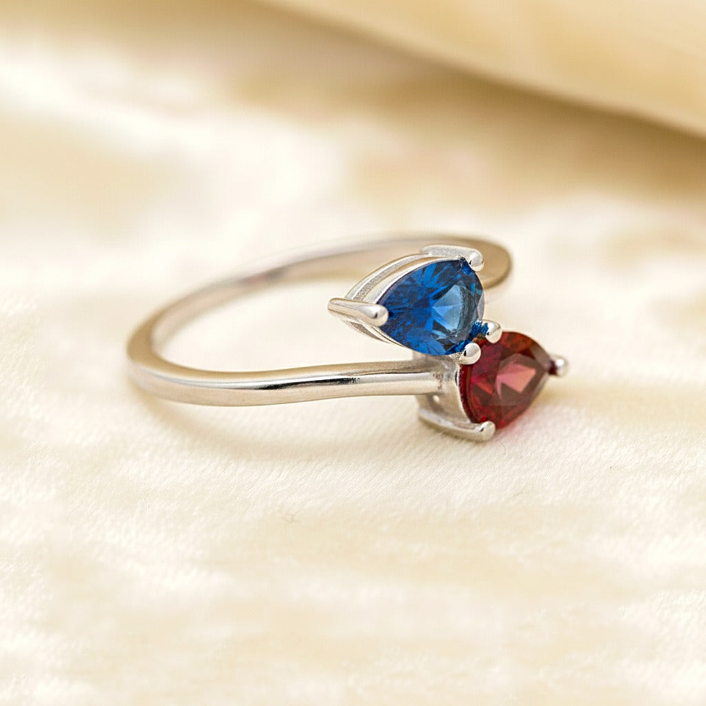 925 Sterling Silver Sapphire & Ruby CZ Ring | Handmade Toi Moi Ring | Boho Statement Jewelry.