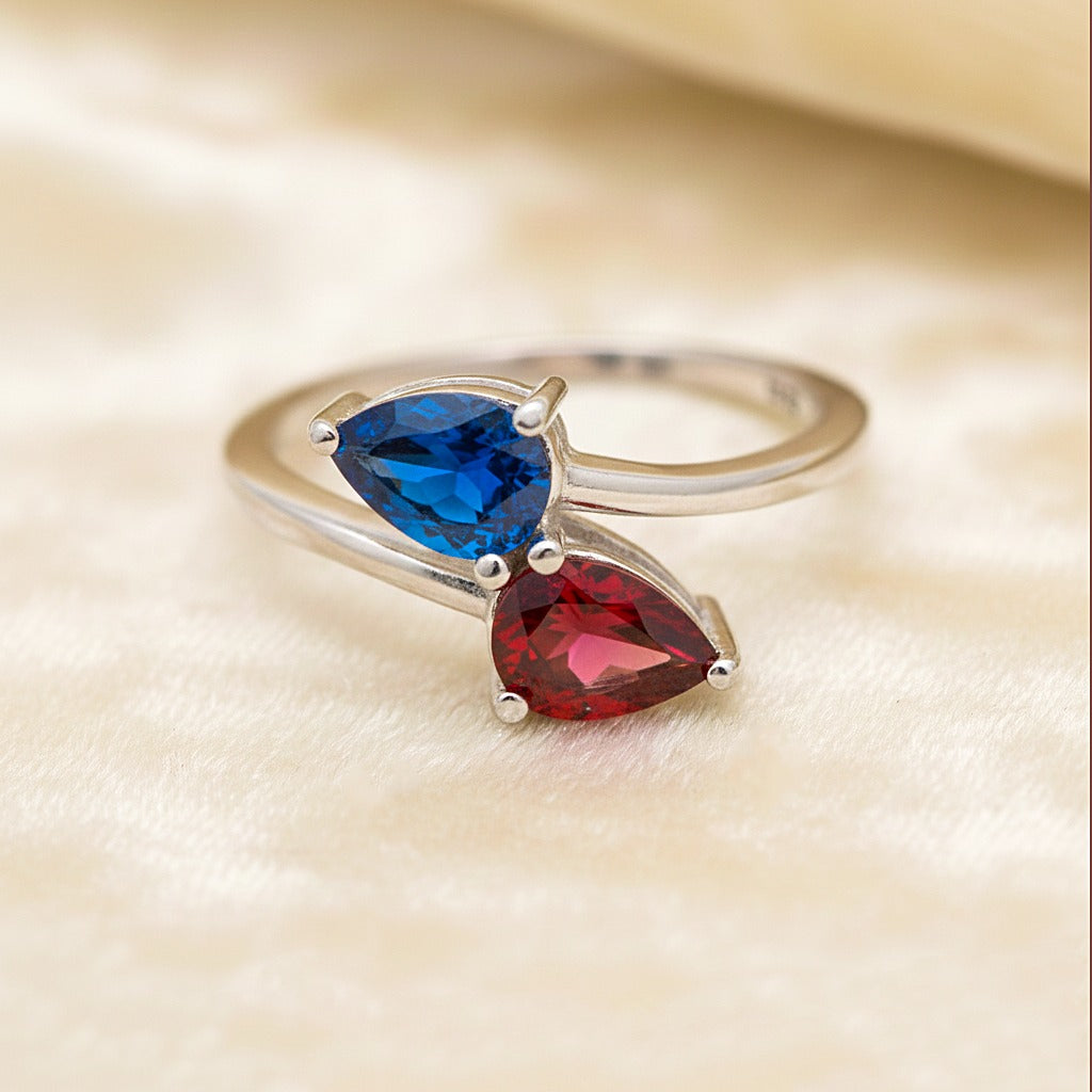 925 Sterling Silver Sapphire & Ruby CZ Ring | Handmade Toi Moi Ring | Boho Statement Jewelry.