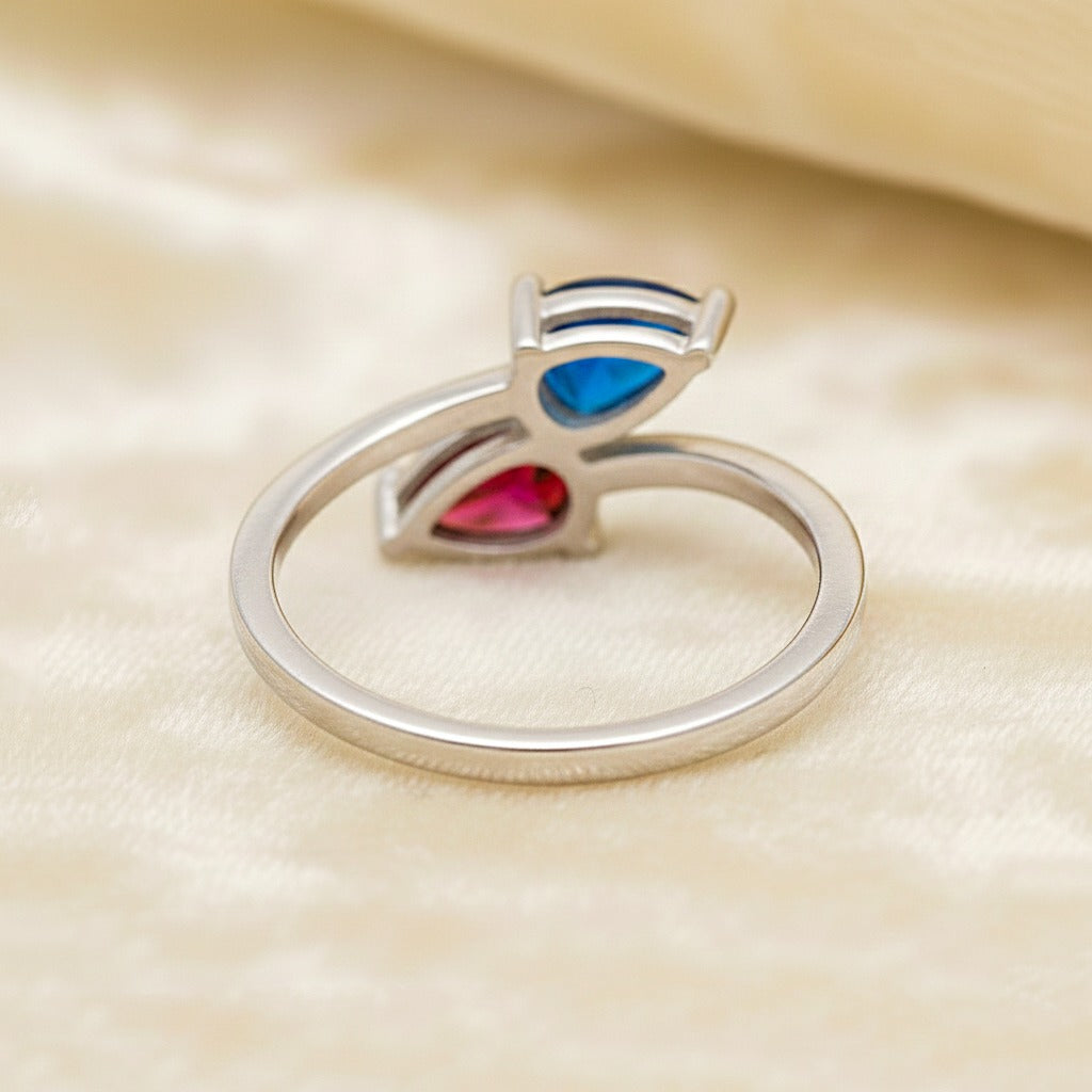 925 Sterling Silver Sapphire & Ruby CZ Ring | Handmade Toi Moi Ring | Boho Statement Jewelry.