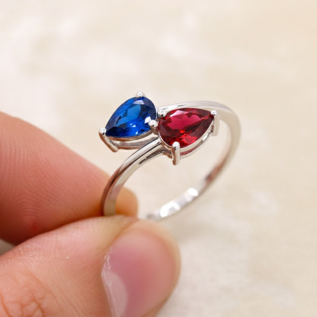 925 Sterling Silver Sapphire & Ruby CZ Ring | Handmade Toi Moi Ring | Boho Statement Jewelry.