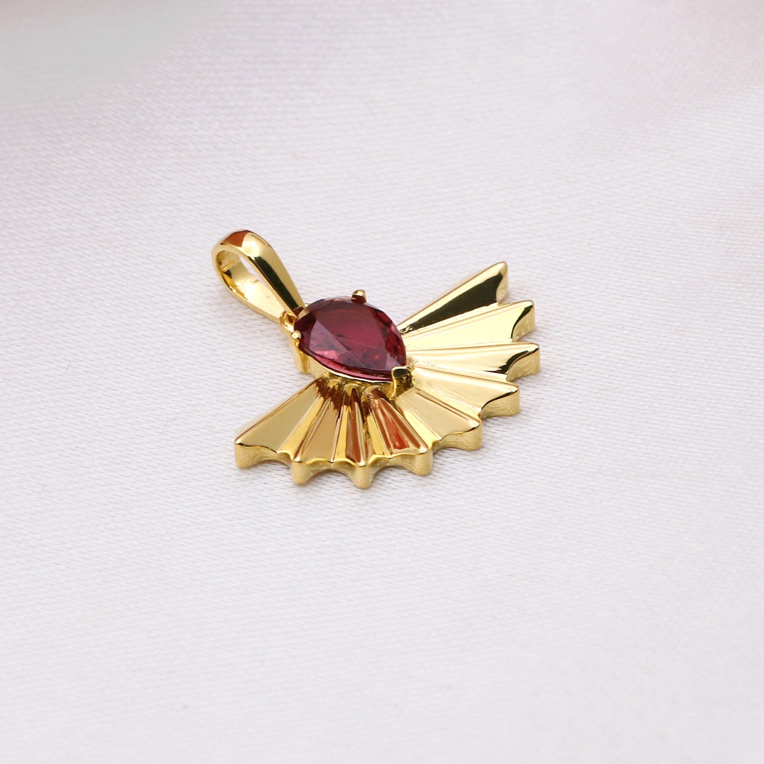 Natural Rubellite Sunrise Design Pendant | 14k Solid Gold Minimalist Pendant | Handmade Jewelry.