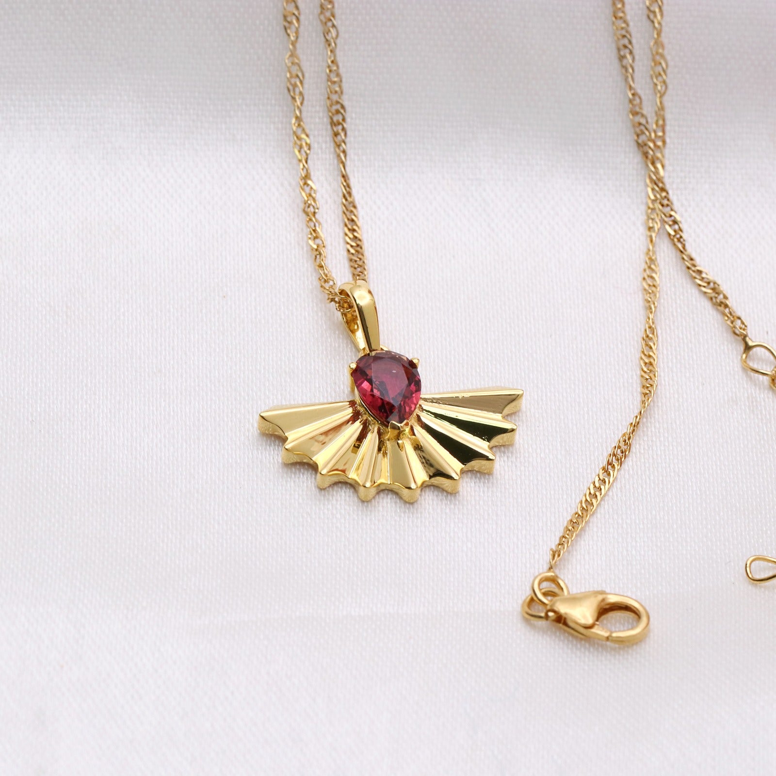 Natural Rubellite Sunrise Design Pendant | 14k Solid Gold Minimalist Pendant | Handmade Jewelry.