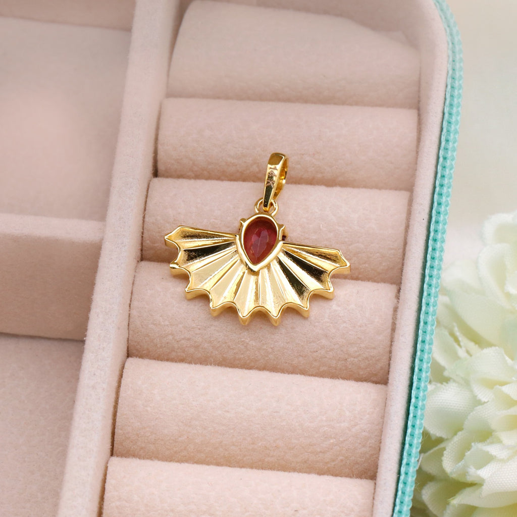 Natural Rubellite Sunrise Design Pendant | 14k Solid Gold Minimalist Pendant | Handmade Jewelry.