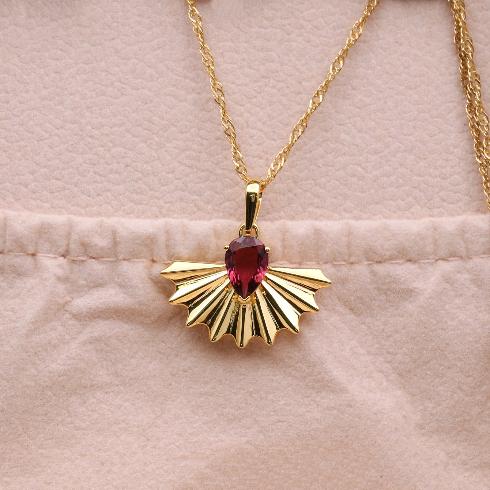 Natural Rubellite Sunrise Design Pendant | 14k Solid Gold Minimalist Pendant | Handmade Jewelry.
