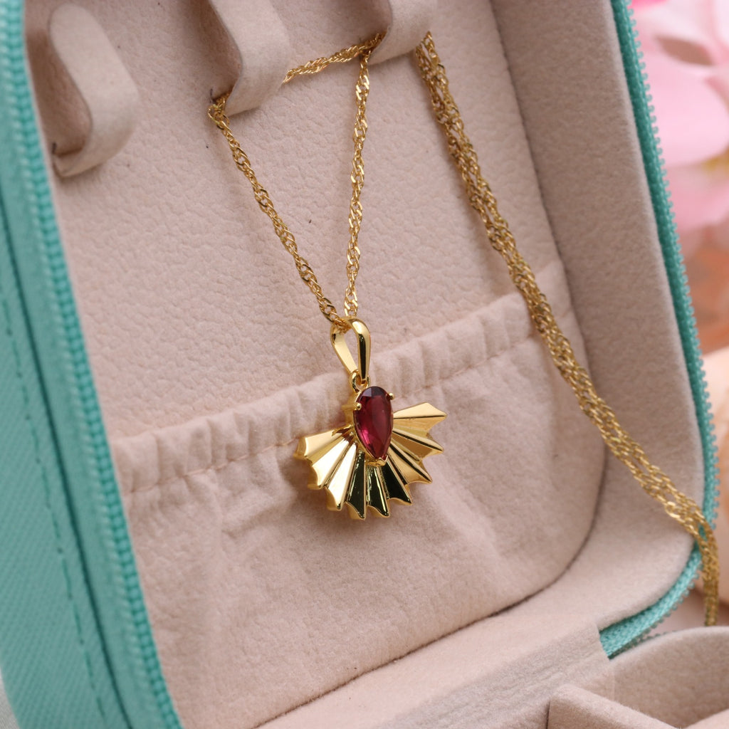 Natural Rubellite Sunrise Design Pendant | 14k Solid Gold Minimalist Pendant | Handmade Jewelry.