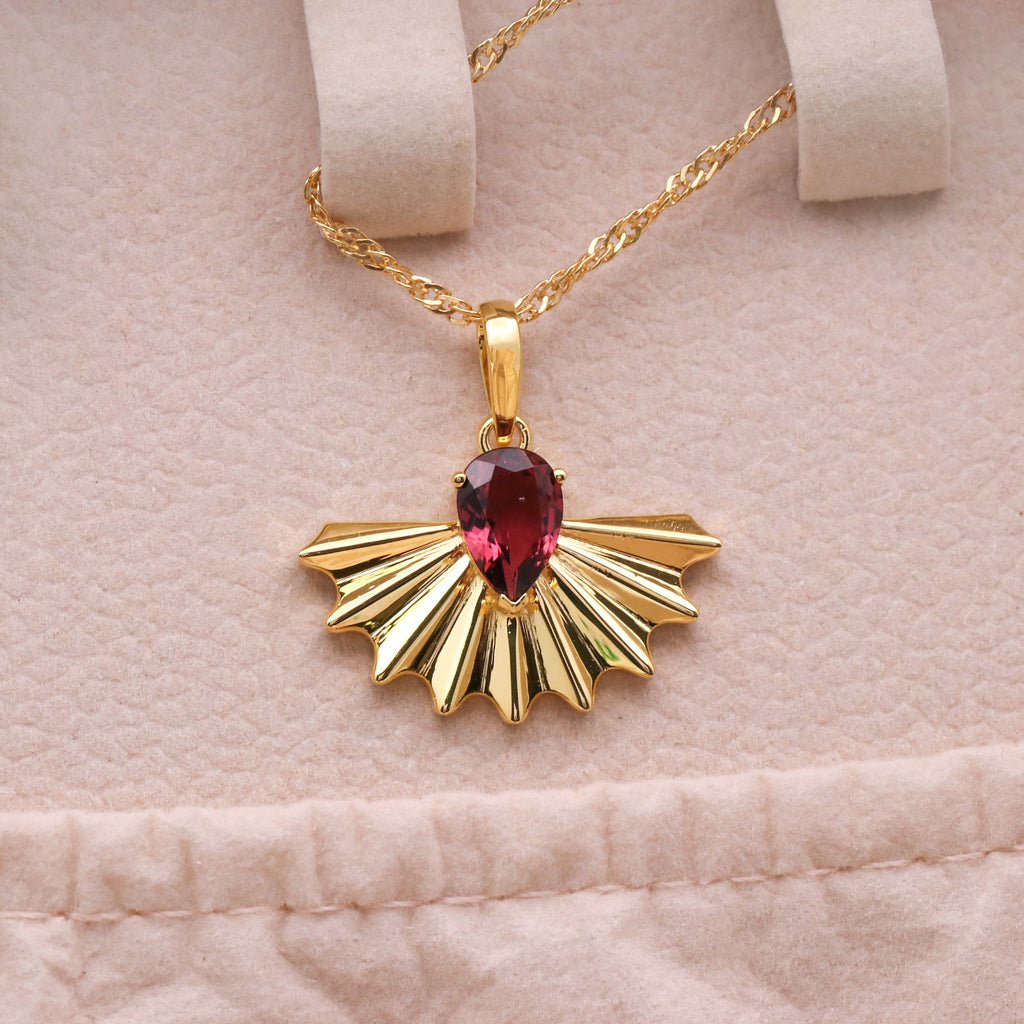 Natural Rubellite Sunrise Design Pendant | 14k Solid Gold Minimalist Pendant | Handmade Jewelry.