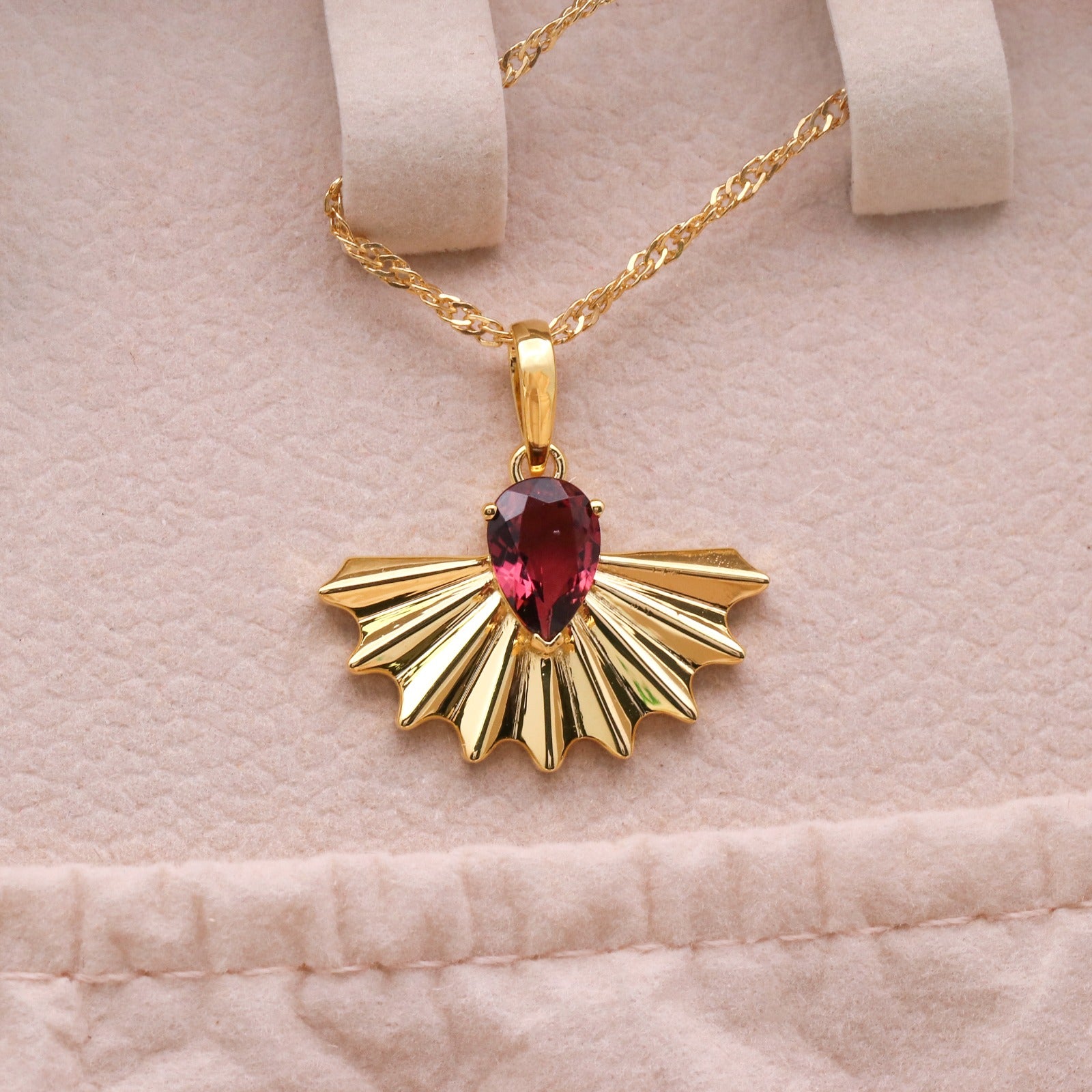 Natural Rubellite Sunrise Design Pendant | 14k Solid Gold Minimalist Pendant | Handmade Jewelry.