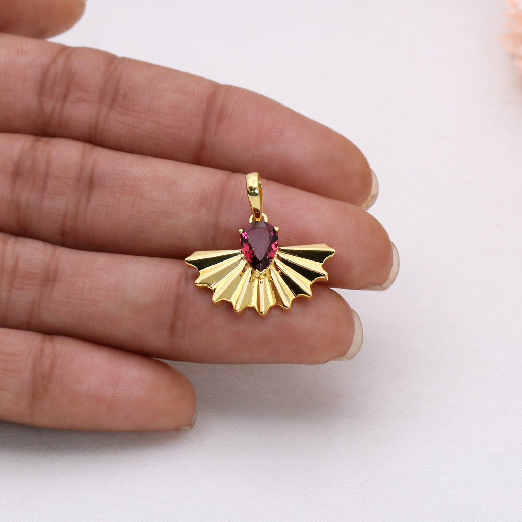Natural Rubellite Sunrise Design Pendant | 14k Solid Gold Minimalist Pendant | Handmade Jewelry.