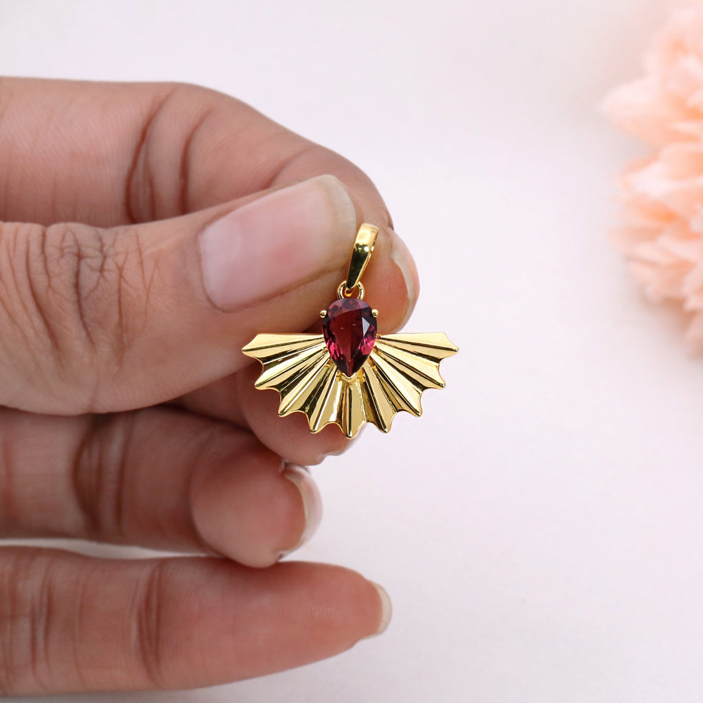 Natural Rubellite Sunrise Design Pendant | 14k Solid Gold Minimalist Pendant | Handmade Jewelry.