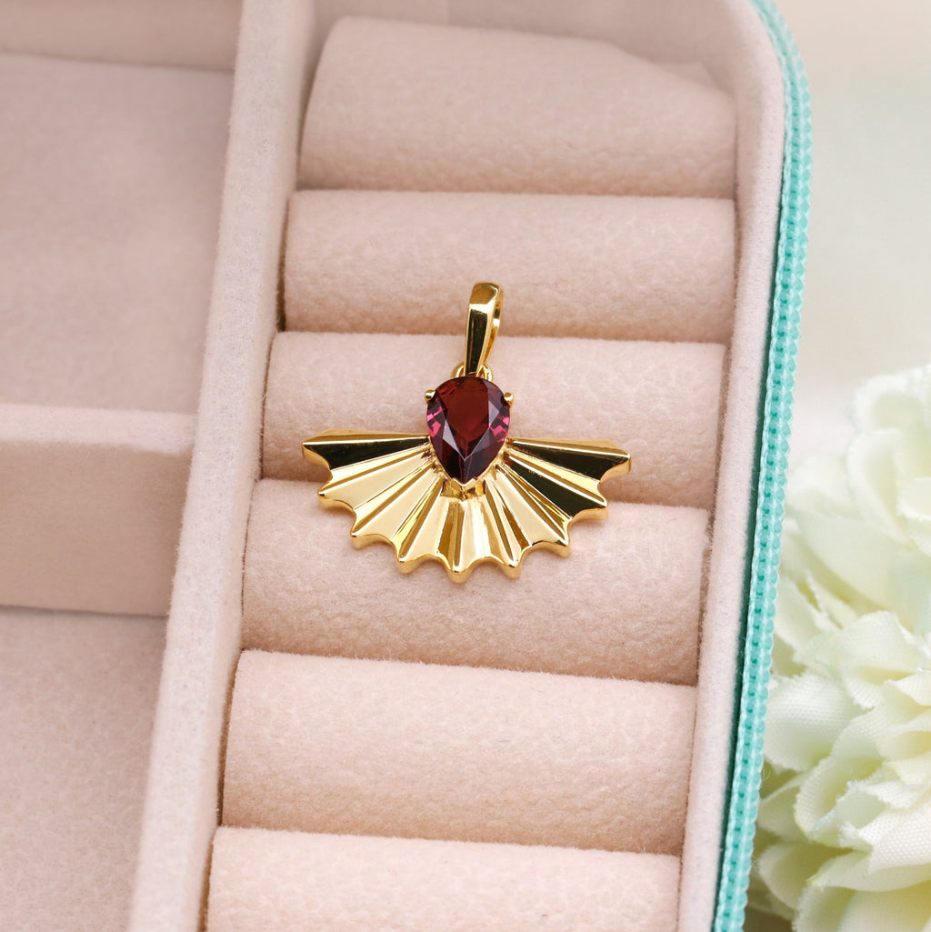 Natural Rubellite Sunrise Design Pendant | 14k Solid Gold Minimalist Pendant | Handmade Jewelry.