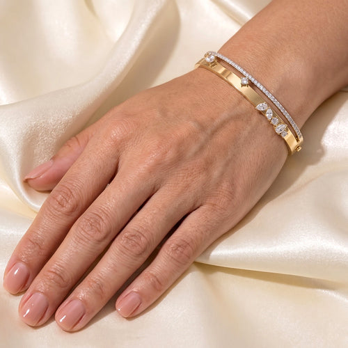 CZ Silver Bangle Bracelet, 925 Sterling Silver Hinged Bangle, Pear Cut CZ Bracelet, Statement Bridal Jewelry, Gift for Her