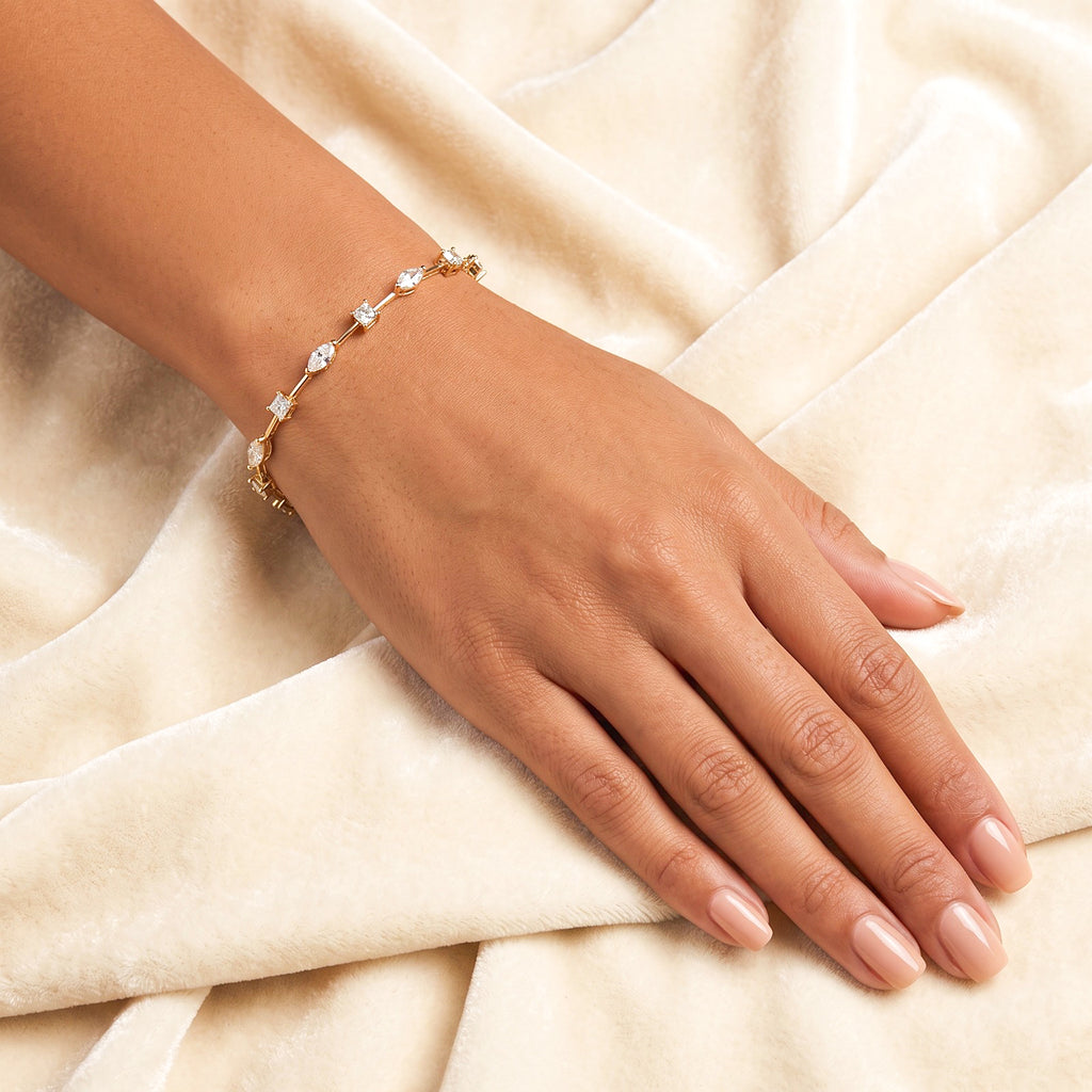 CZ Tennis Bracelet, 925 Sterling Silver Bracelet, Marquise & Princess Cut CZ Bracelet, Dainty Bridal Bracelet, Wedding Jewelry Gift for Her