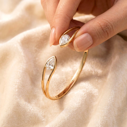 CZ Cuff Bangle, 925 Sterling Silver Open Bangle Bracelet, Pear Cut CZ Bracelet, Minimalist Cuff Bracelet, Bridal Jewelry Gift for Her