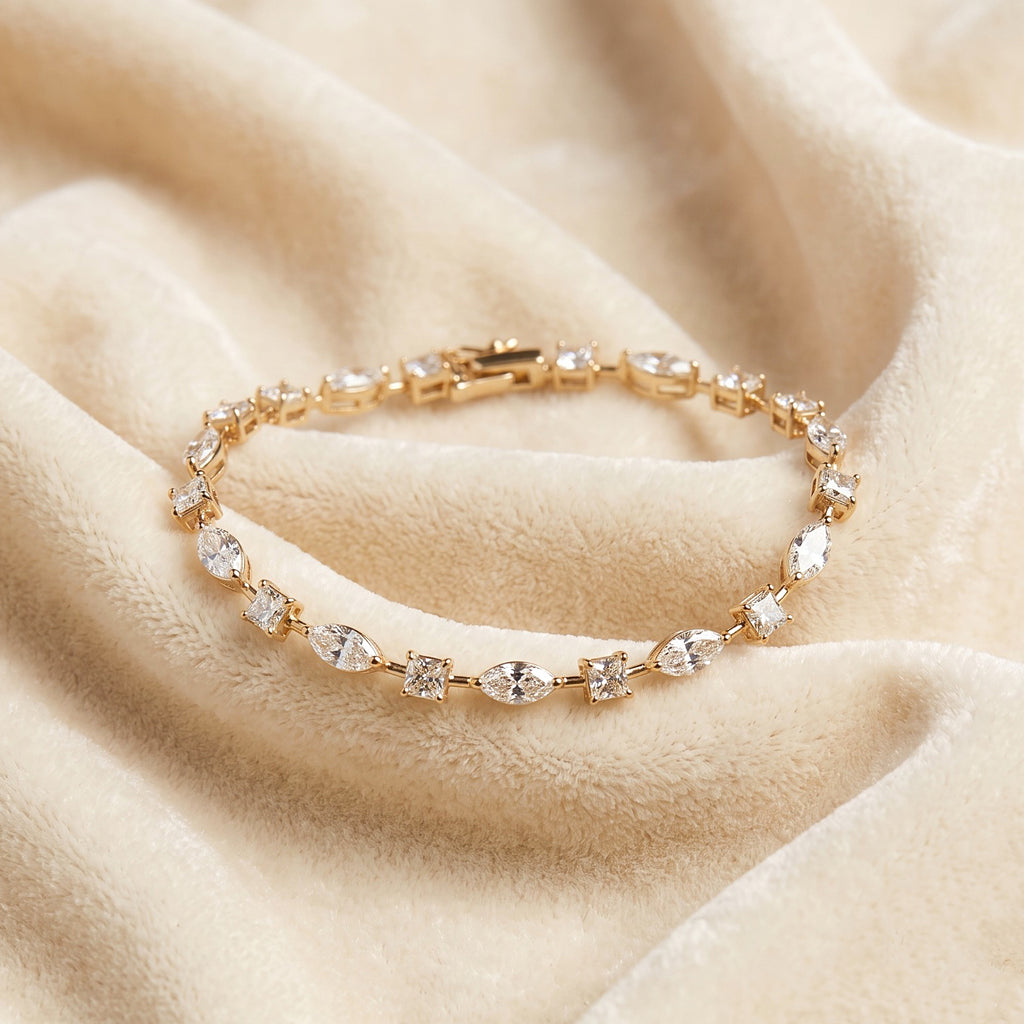 CZ Tennis Bracelet, 925 Sterling Silver Bracelet, Marquise & Princess Cut CZ Bracelet, Dainty Bridal Bracelet, Wedding Jewelry Gift for Her