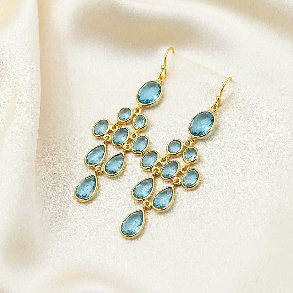 Natural Blue Topaz Dangle Earring | Handmade Jewelry | 925 Sterling Silver Earring.
