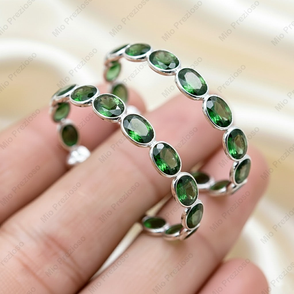 Natural Green Diopside Hoop Earrings | 925 Sterling Silver Elegant Earrings | Handmade Gemstone Hoops.