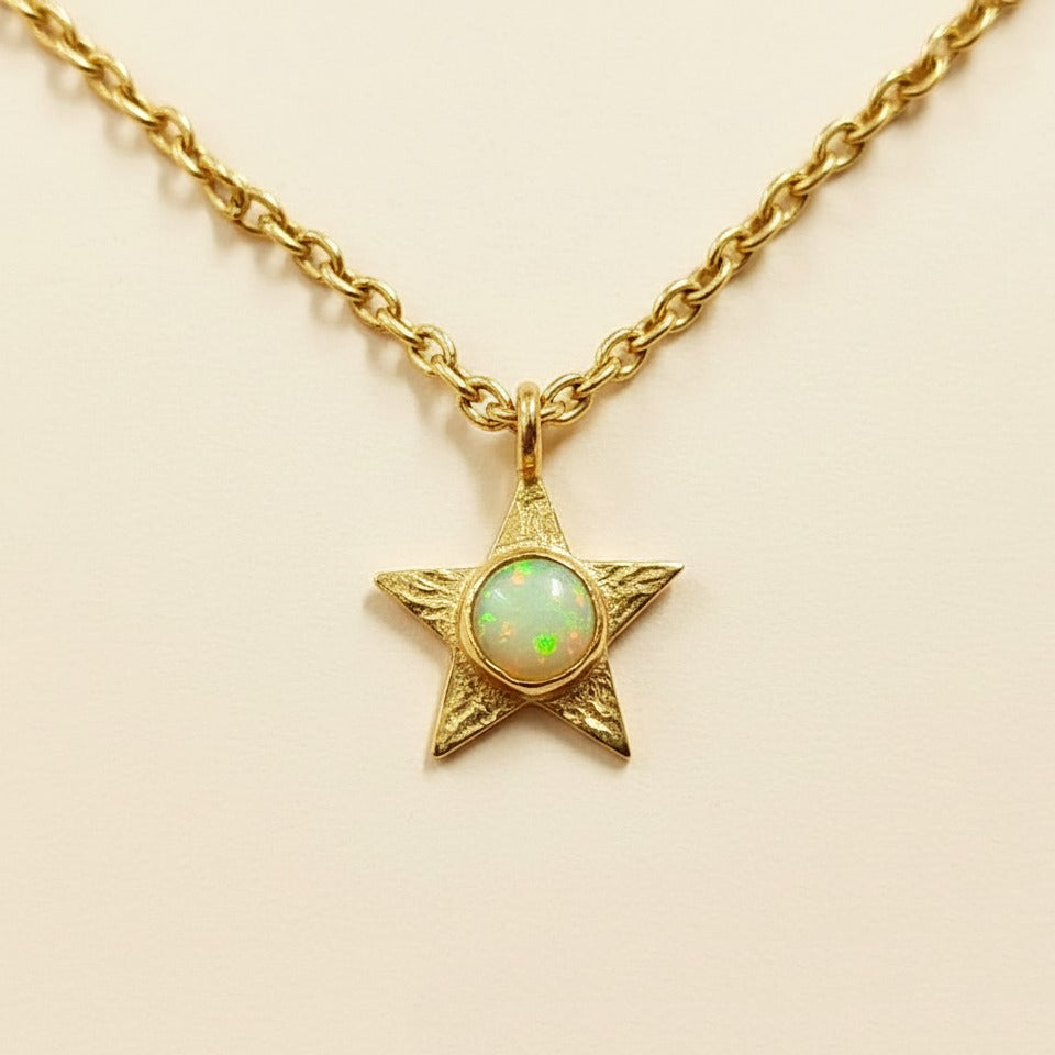 Gold Plated Natural Opal Star Pendant | Handmade Gemstone Pendant | October Birthstone Jewelry.