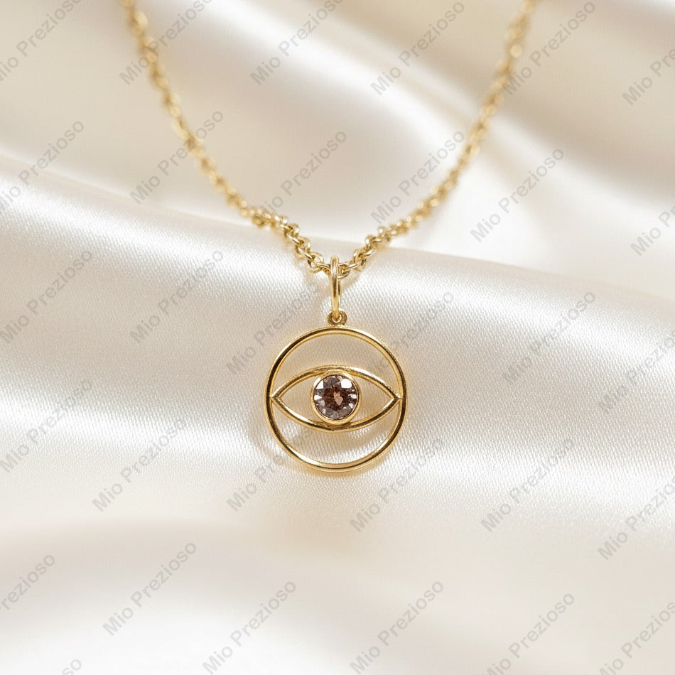 Natural Diamond Evil Eye Pendant | 925 Silver Minimalist Pendant | Handmade Jewelry | Christmas Gift.