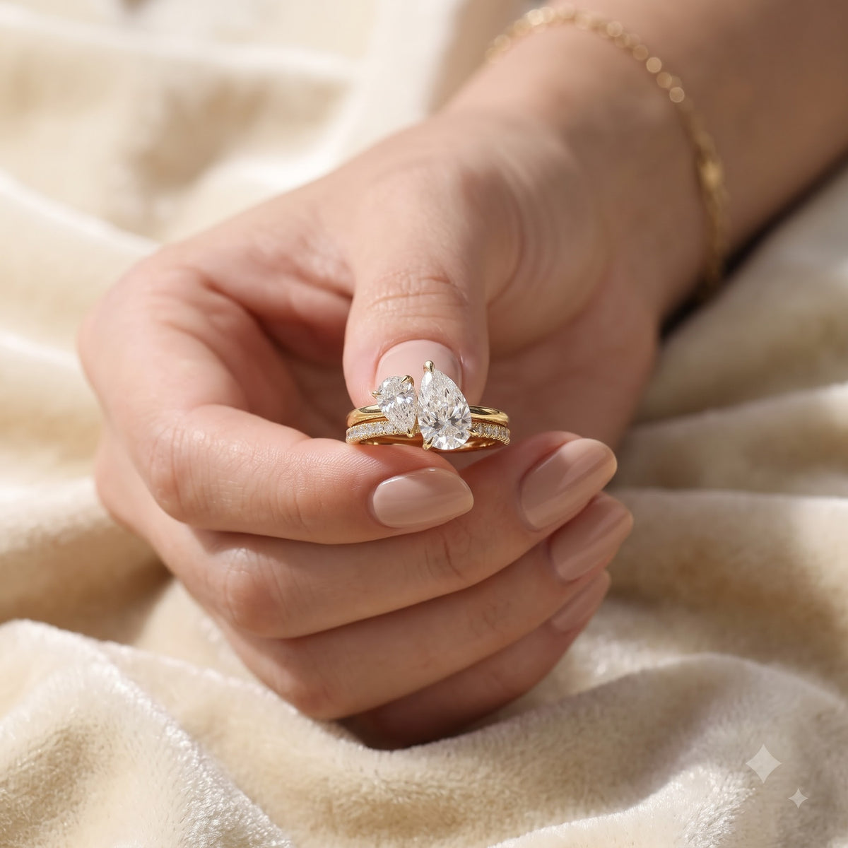 Toi et Moi CZ Ring, Pear & Oval Cut Ring, 925 Sterling Silver Stacking Band, Two Stone Engagement Ring, Gold Plated Wedding Ring