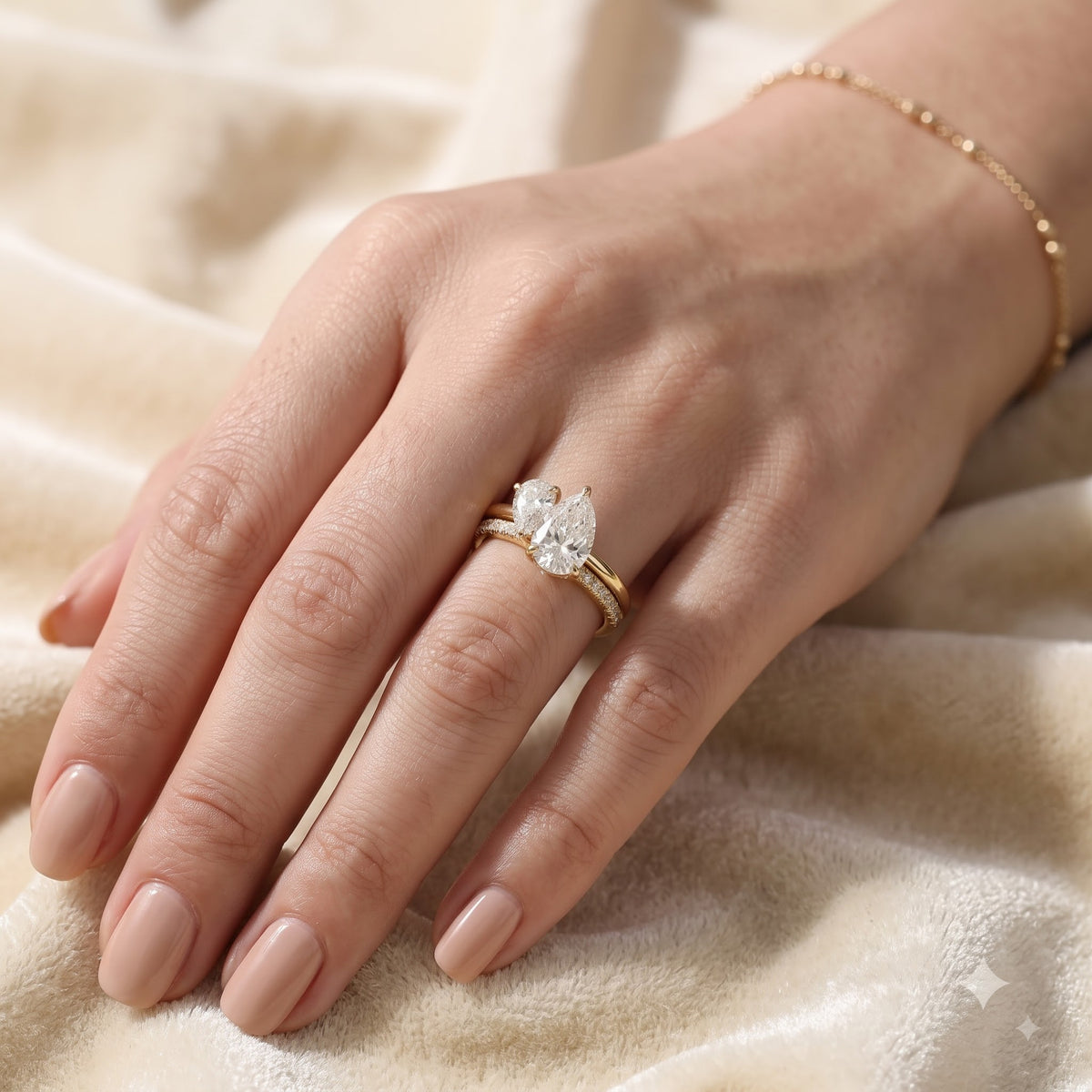 Toi et Moi CZ Ring, Pear & Oval Cut Ring, 925 Sterling Silver Stacking Band, Two Stone Engagement Ring, Gold Plated Wedding Ring