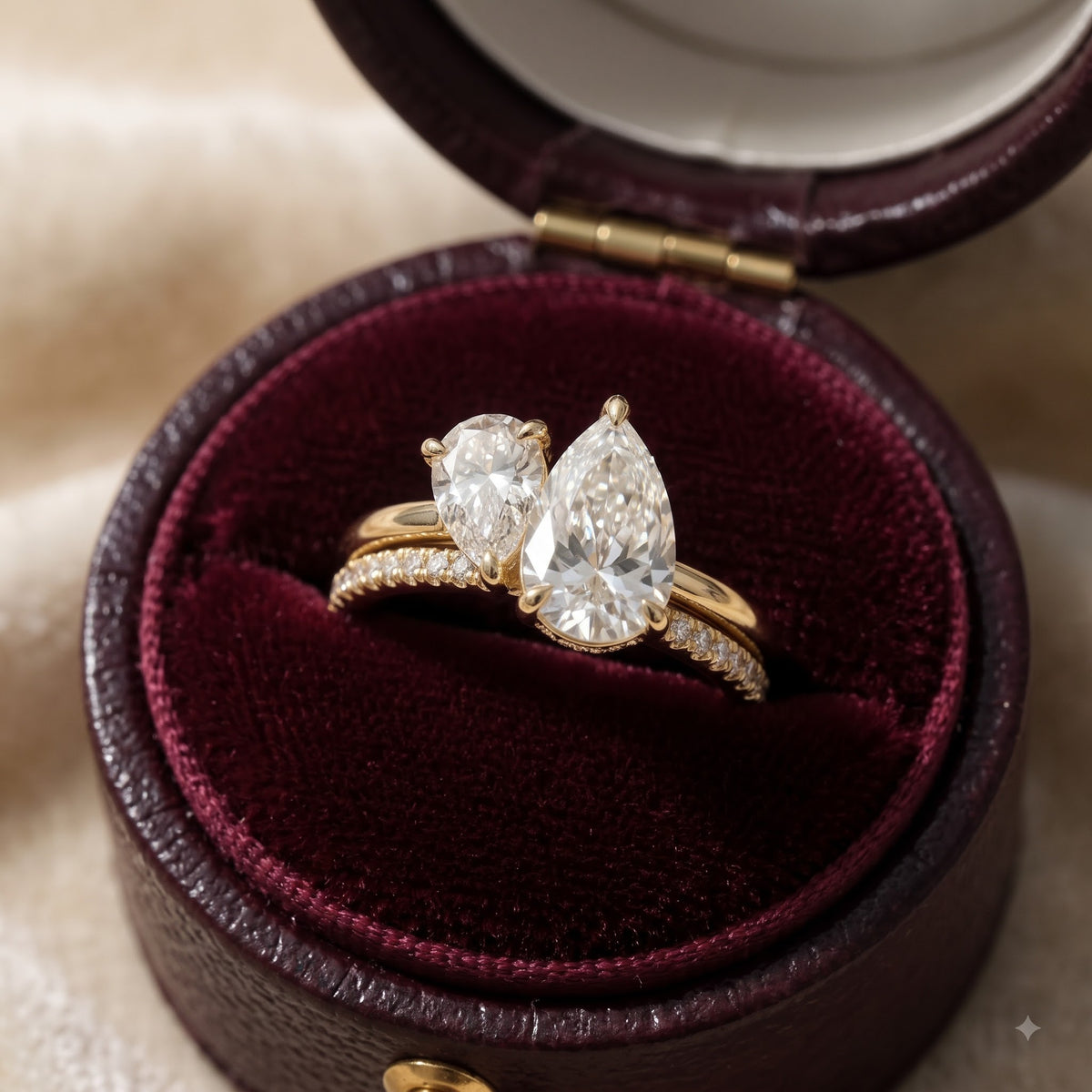 Toi et Moi CZ Ring, Pear & Oval Cut Ring, 925 Sterling Silver Stacking Band, Two Stone Engagement Ring, Gold Plated Wedding Ring