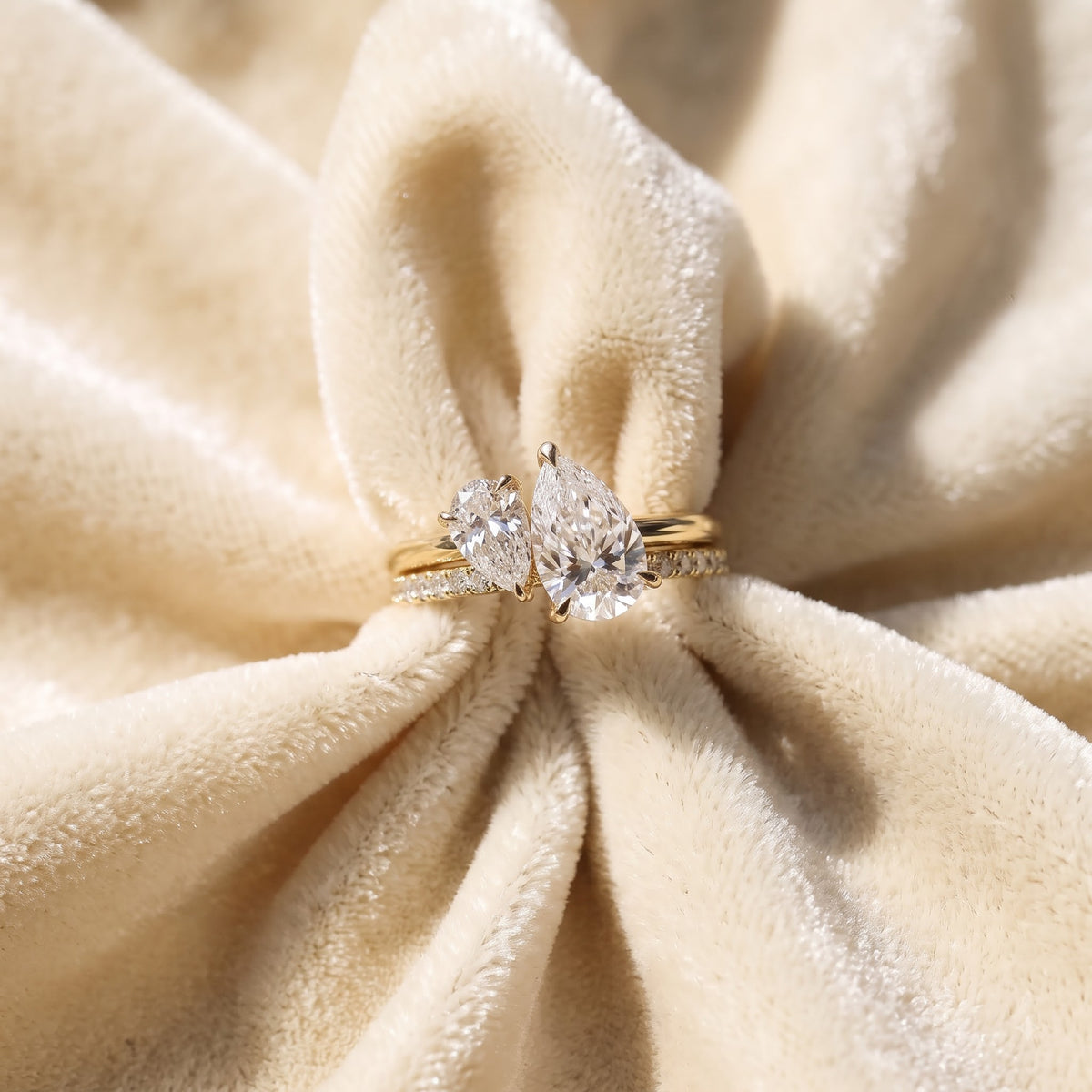 Toi et Moi CZ Ring, Pear & Oval Cut Ring, 925 Sterling Silver Stacking Band, Two Stone Engagement Ring, Gold Plated Wedding Ring