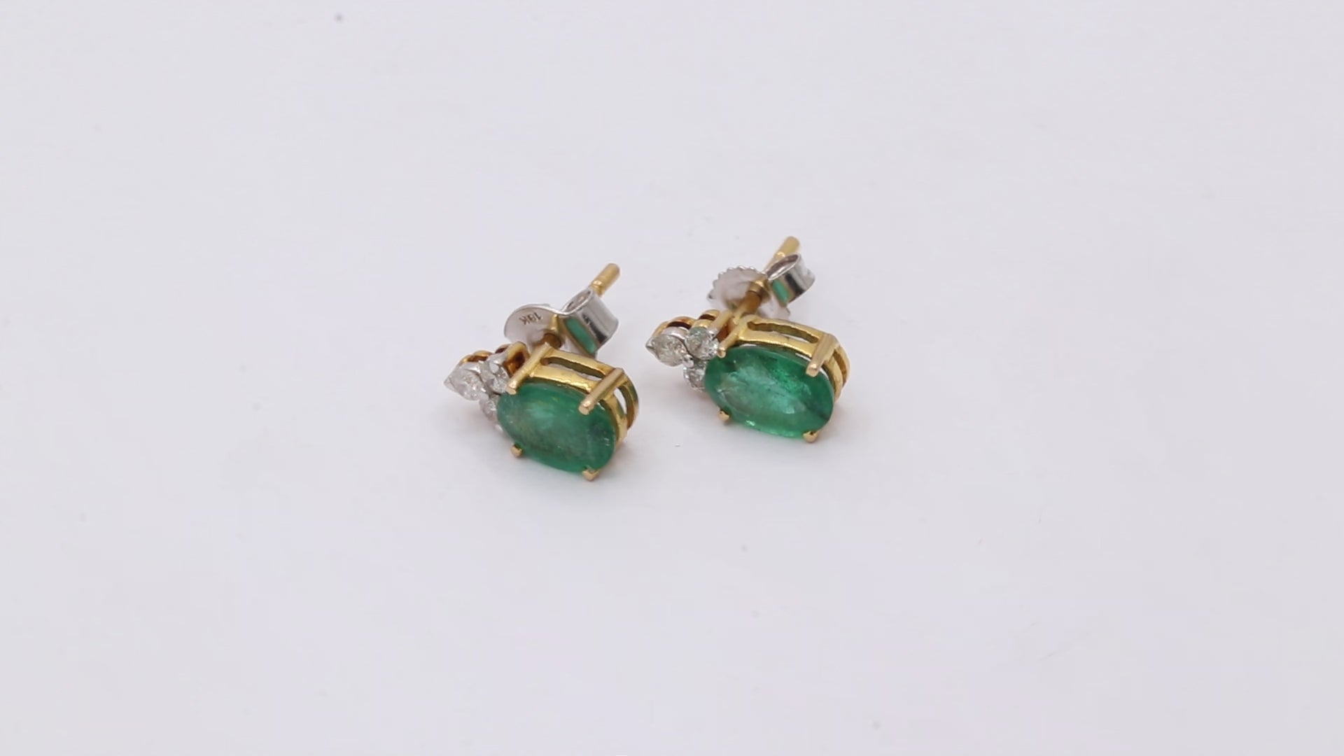 Natural Emerald And Diamond 14k Gold Stud Earring