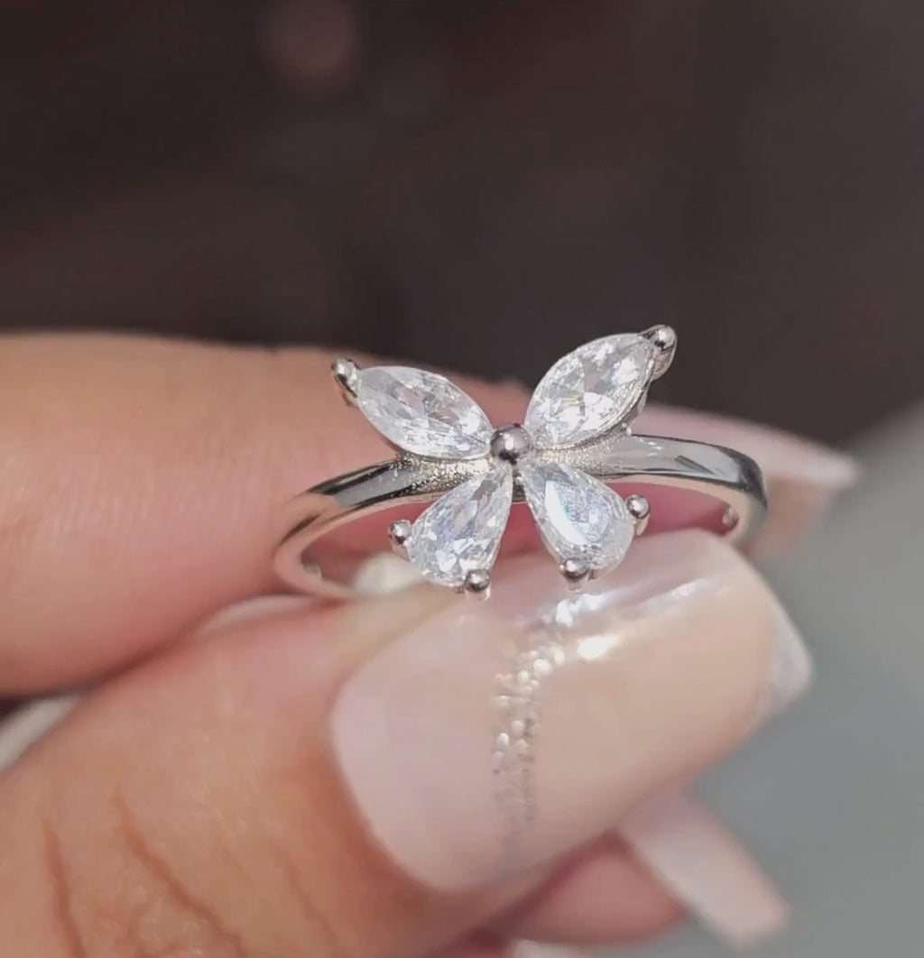 925 Sterling Silver Butterfly Ring | CZ Gemstone Promise Ring | Handmade Jewelry