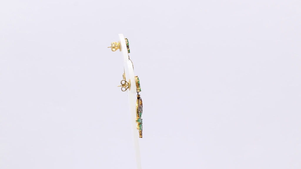 Natural Emerald Gemstone And Diamond Drop Earring 925 Sterling Silver
