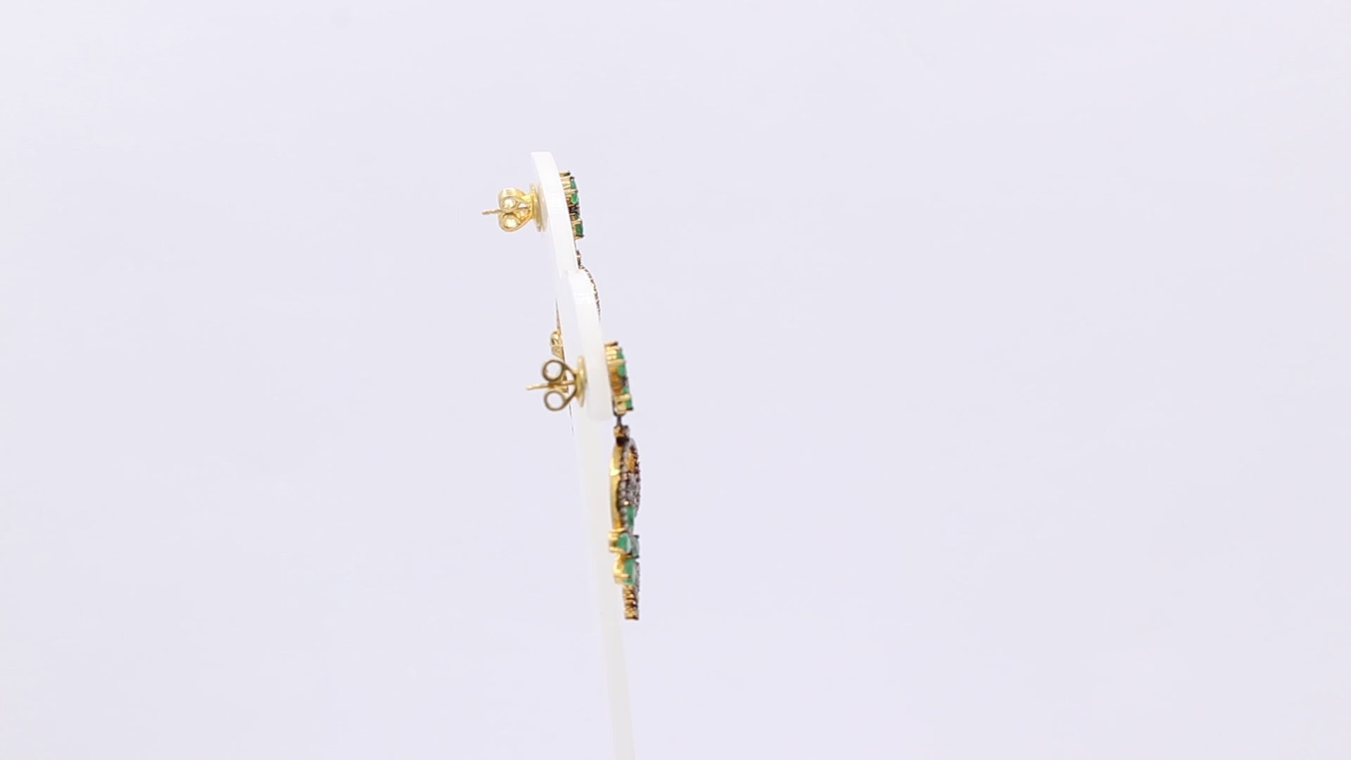 Natural Emerald Gemstone And Diamond Drop Earring 925 Sterling Silver